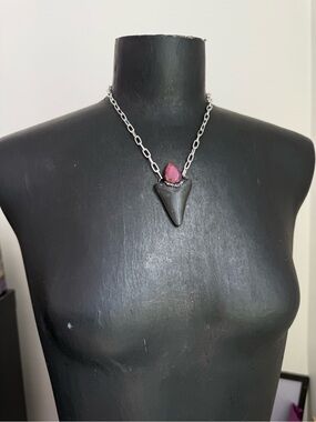 Megalodon tooth Aurora opal crystal necklace pendant statement jewelry boho